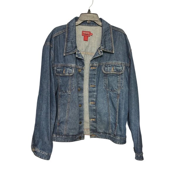 Chaps Vintage Denim Jean Jacket Men's XL 100% Cotton Blue Button-Front w/Pockets - Picture 1 of 10